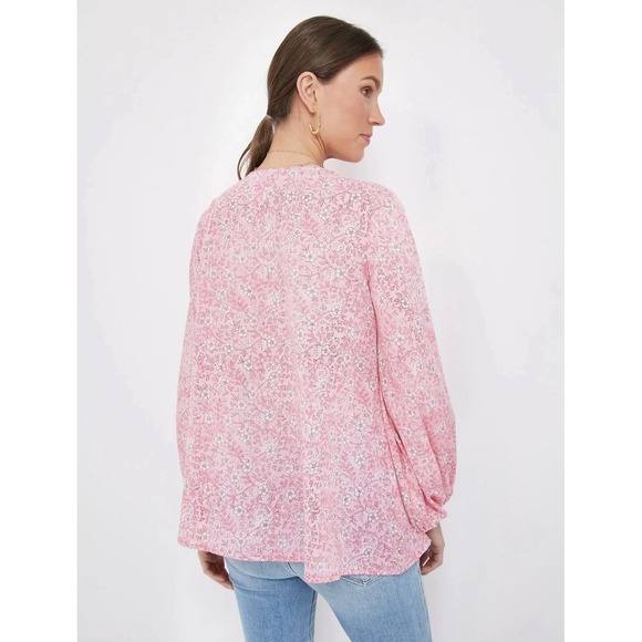 Emerson Fry India‎ Collection Pink Floral Block Print Bardot Peasant Top Large - Picture 2 of 12